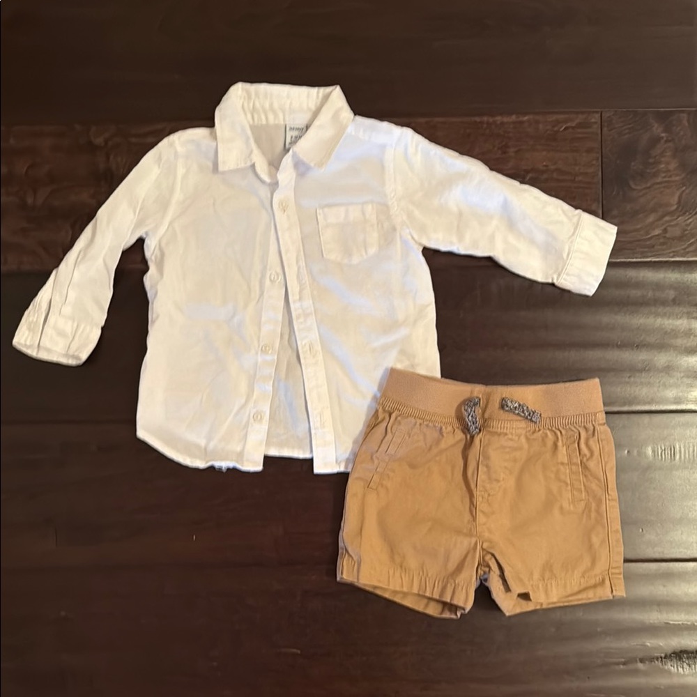 Old Navy and Cat and Jack White Button-Up Shirt and Tan Shorts Set! Worn once!